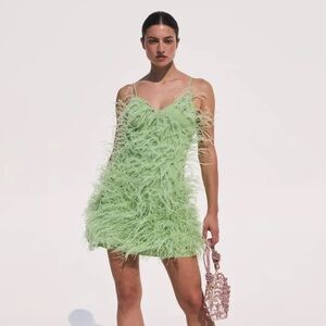 Cult Gaia | Zariah Feather Dress in Aloe